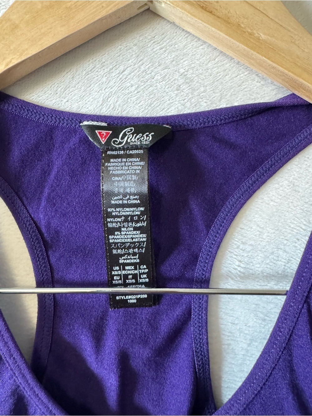 GUESS Deep Purple Racerback Tank Top with Rhinestone Logo - Picture 2 of 5
